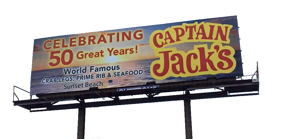 outdoor billboard with Captain Jack restaurant ad